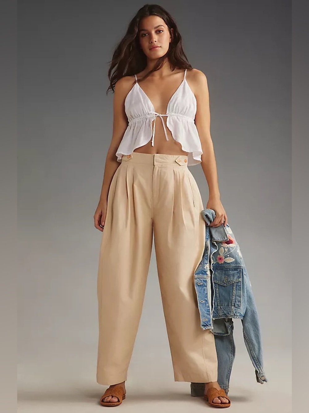 Anthropologie Maeve Ultility Barrel Trouser pants High-Waist Pleated Size 8 - Picture 2 of 11